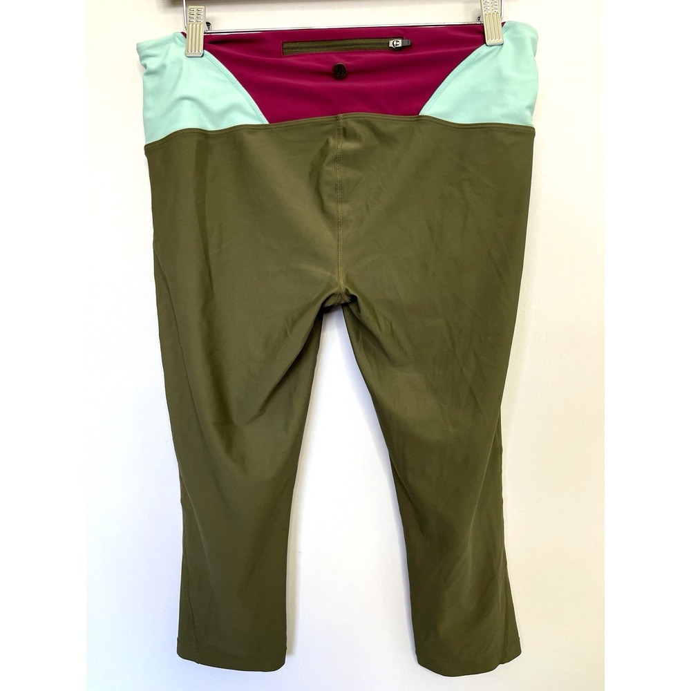 PrAna Womens Colorblock Cropped  Leggings Size‎ L Green Gym Yoga Athletic Wear - Picture 3 of 11